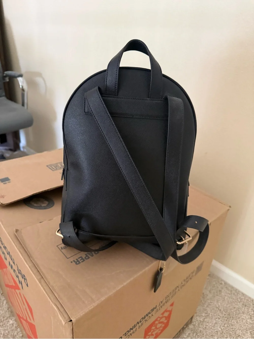 Coach Black Leather Backpack with Gold Hardware